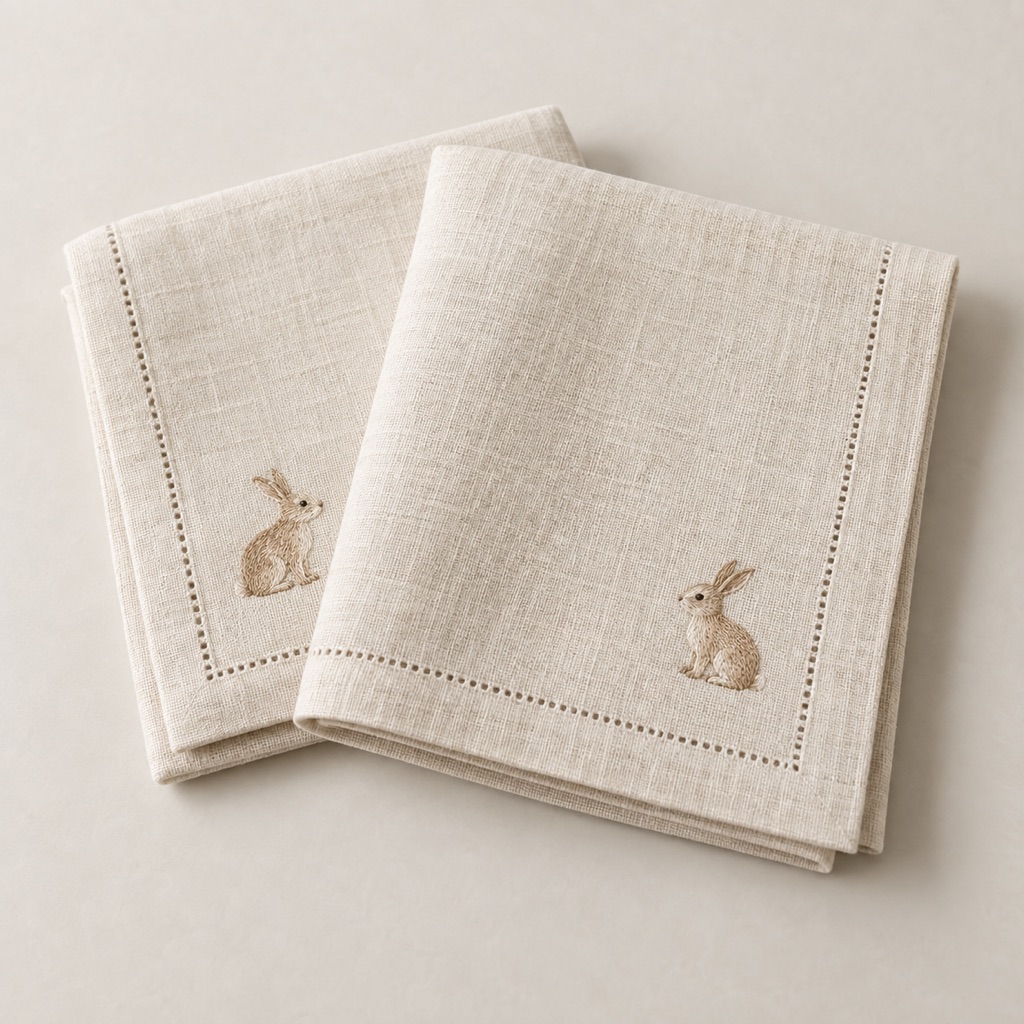 Rabbit linen napkin pair